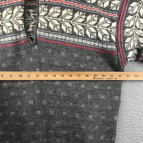 TOWE WOOLENS Wool Sweater Nordic Snowflake Pattern Gray Red White XL - Picture 7 of 10